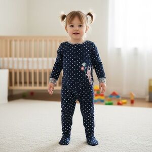 Carter's Navy and White Polka Dot Footie